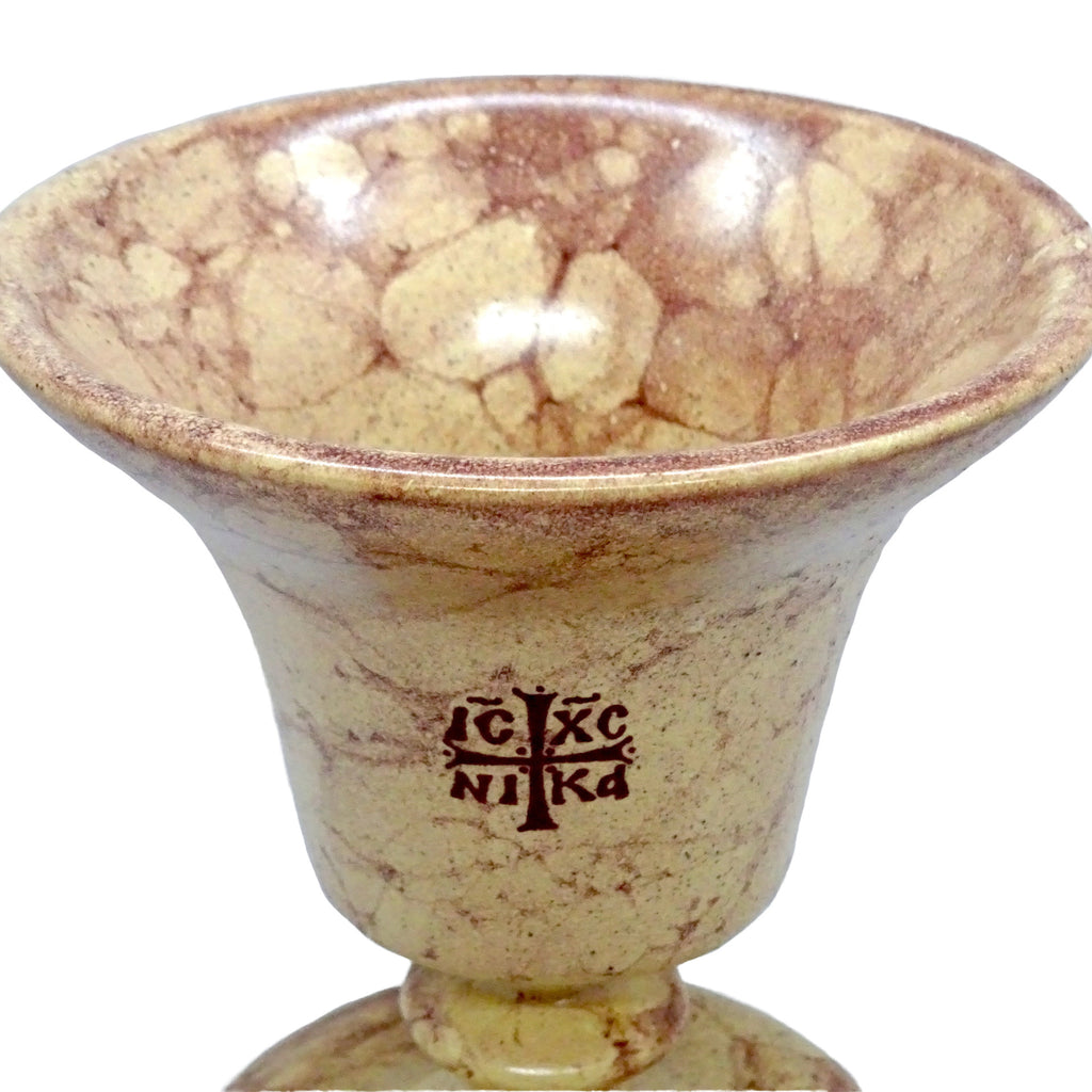 Tabletop Orthodox Ceramic Vigil Lamp in Ivory-Beige Color with the image of the Byzantine Cross - anastasisgiftshop.com