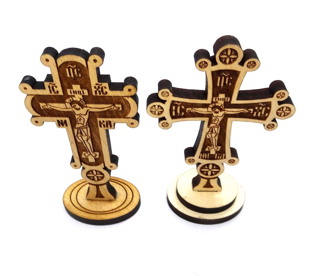 Laser Engraved Orthodox Wooden Standing Cross - anastasisgiftshop.com