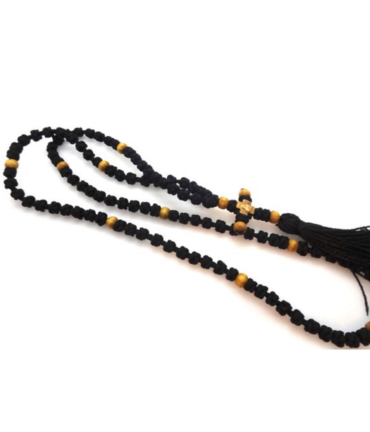 Orthodox Prayer Rope Black Color with 100 Knots and Wooden Beads - anastasisgiftshop.com