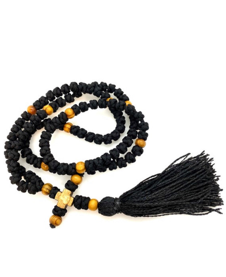 Orthodox Prayer Rope Black Color with 100 Knots and Wooden Beads - anastasisgiftshop.com