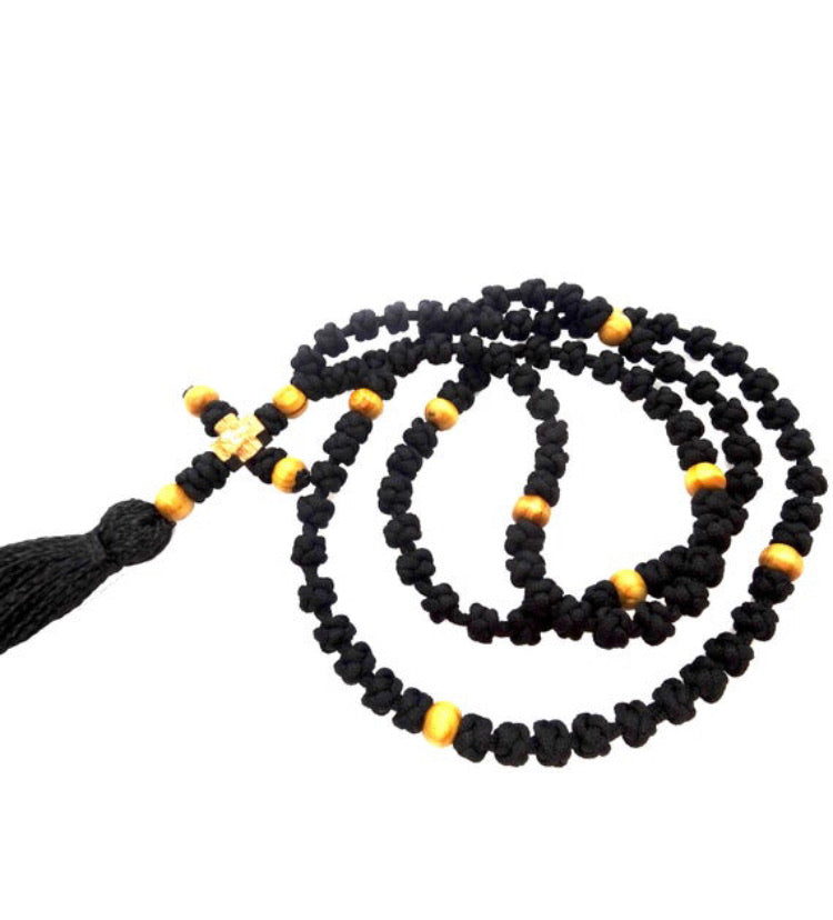 Orthodox Prayer Rope Black Color with 100 Knots and Wooden Beads - anastasisgiftshop.com